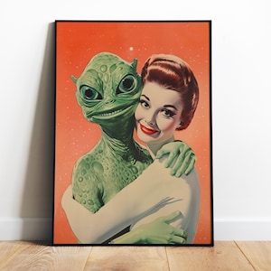 Aliens Wall Art Printable Alein Love Art Vintage Sci Fi Poster Alien Art Print Weird Print Retro Funny Poster Maximalist Wall Art Digital