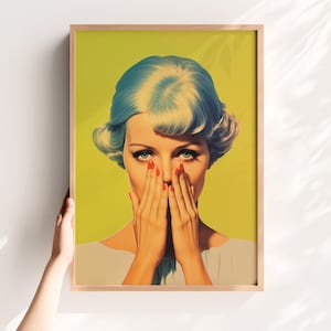 Impresiones divertidas, arte de pared para baño amarillo, póster de inodoro retro, impresión de baño, arte de pared maximalista, póster imprimible con mal olor, arte retro de ama de casa