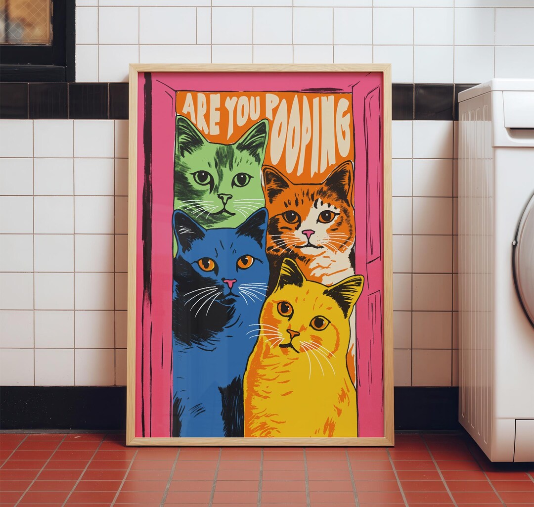 Funny Bathroom Art Toilet Cat Poster Maximalist Wall Art Are You ...