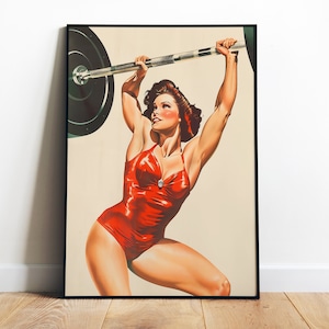 Retro Gym Poster Printable Art for Gym Wall Art Digital Weightlifting Art Retro Poster Home Gym Wall Decor Bodybuilder Girl Poster Workout