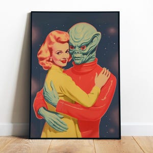 Aliens Wall Art Vintage Sci-Fi Poster Printable Weird Alien Art Print Surreal Art Funny Couple Retro Print UFO Digital Extraterrestrial Art
