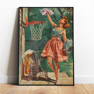 Laundry Room Print for Utility Room Printable Funny Posters Laundry Day Print Retro Housewife Funny Digital Print Laundry Basketball Poster