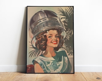 Retro Hair Salon Wall Art Printable Funny Poster Hairdresser Gift Beauty Salon Art 60s Wash and Go Digital Hair Stylist Vintage Poster Spa