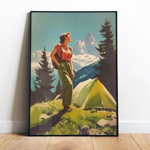 Retro Camping Art Outdoorsy Wall Print Digital Hiking Art Camping Gift for Friend Adventure Posters Mountain Hiking Art Cabin Wall Decor