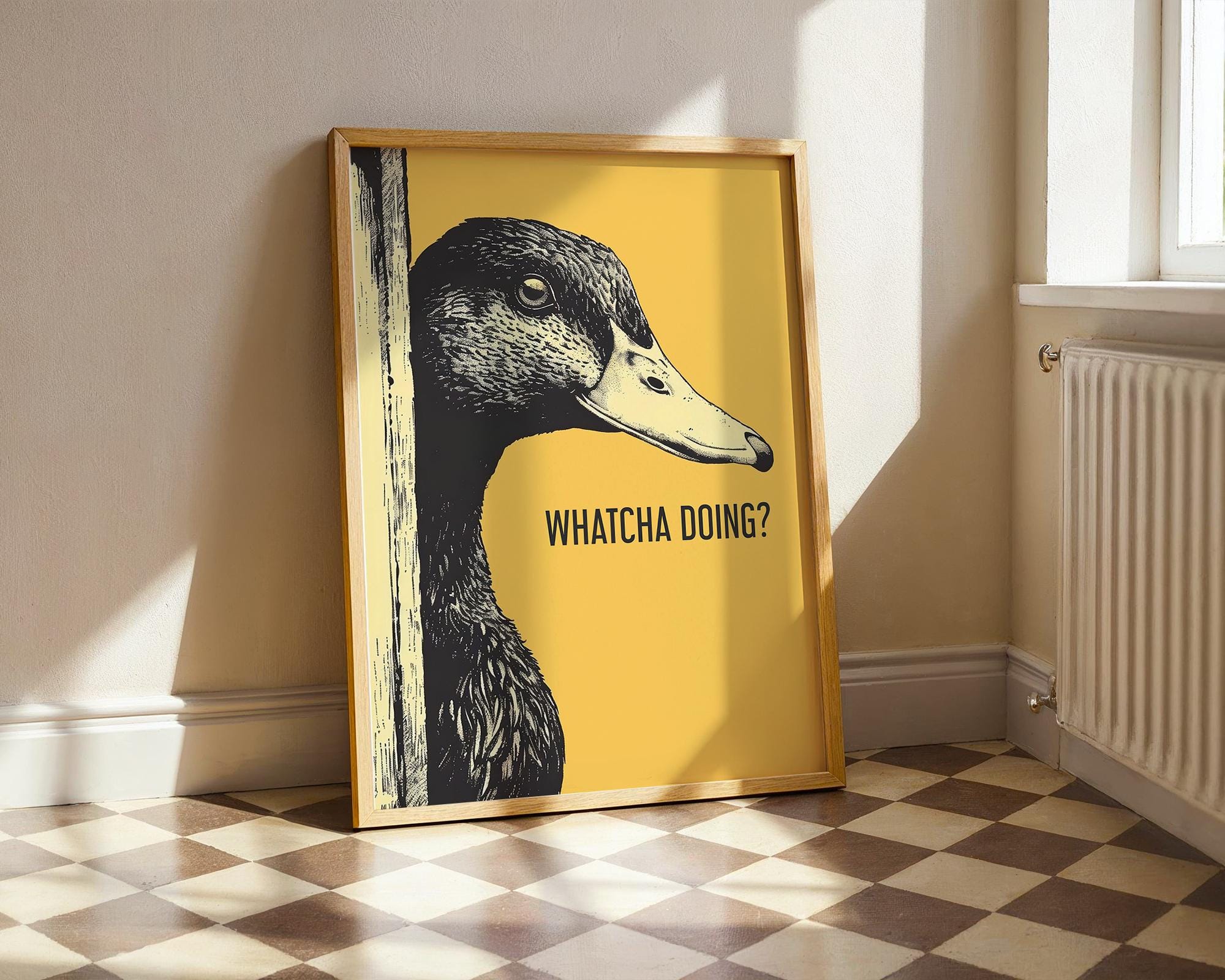 Retro Bathroom Wall Art Printable Funny Duck Poster Pooping Digital ...