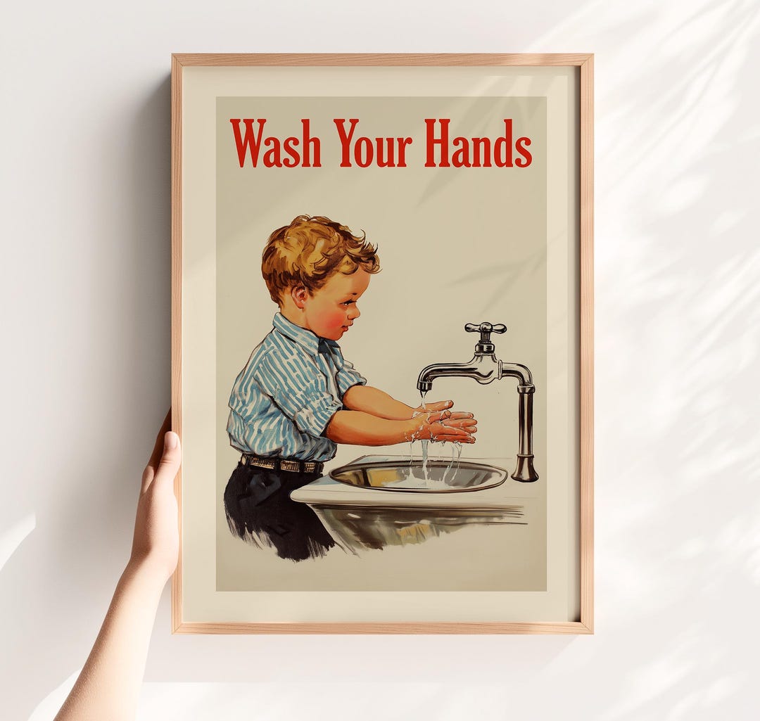 Wash Your Hands Art Printable Midcentury Style Educational Poster Kids ...
