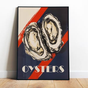 Oysters Art Print Retro Food Wall Art Printable Oyster Kitchen Wall Art Seafood Poster Print Dinner Party Print Vintage Style Dining Room