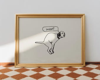 Funny Bathroom Art Pooping Dog Print Toilet Poster Horizontal Minimal Line Art (Digital Download)