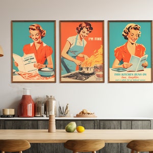 Fun Kitchen Posters Funny Kitchen Print Set of 6 Retro Kitchen Print 50s Style Poster Set ...