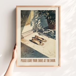 Please Leave Shoes at Door Print – Retro Entryway Wall Art, Home Decor Sign, Welcome Home Printable Poster, Shoes Off Digital Print