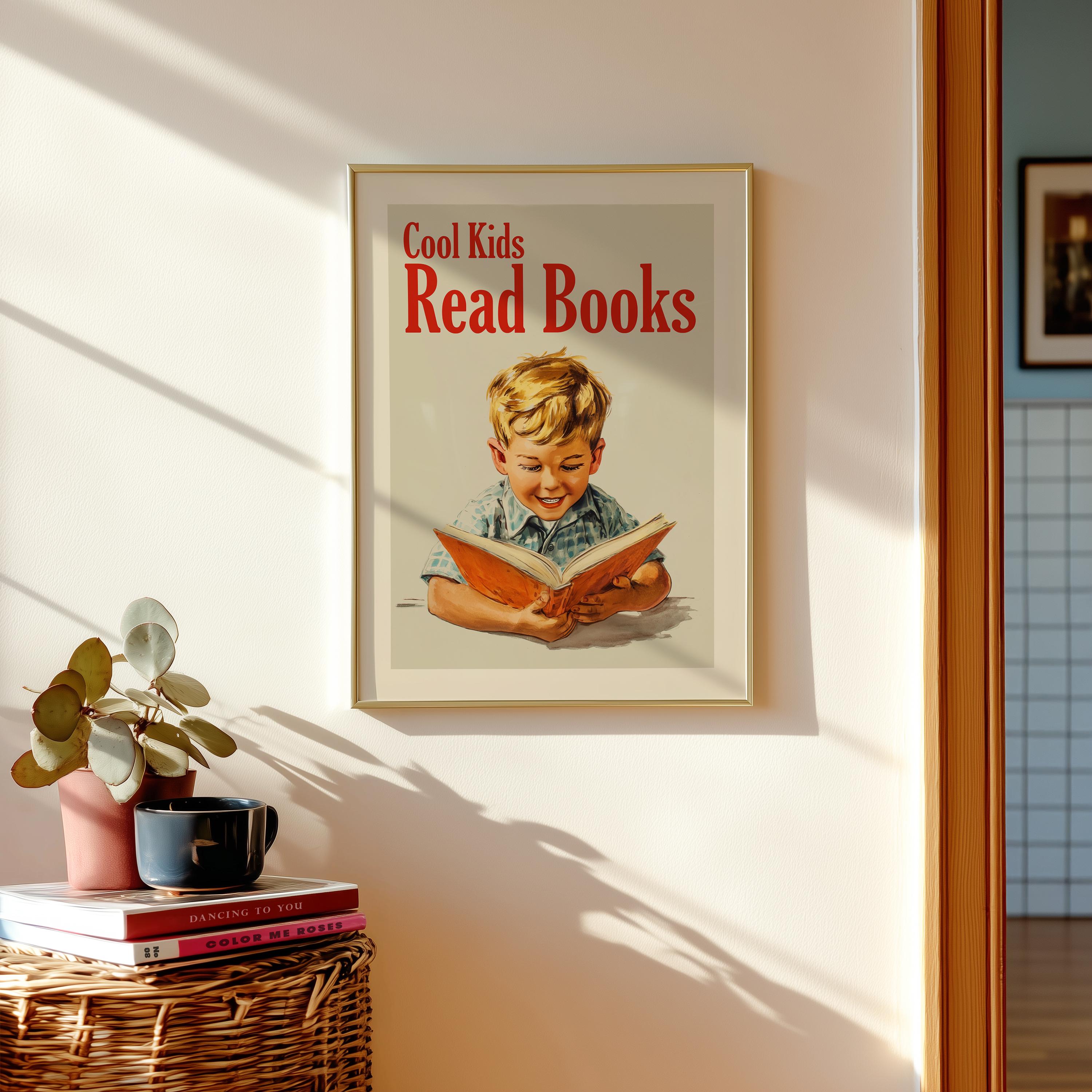 Retro Kids Reading Poster for Classroom Decor Bookish Nursery Wall Art ...