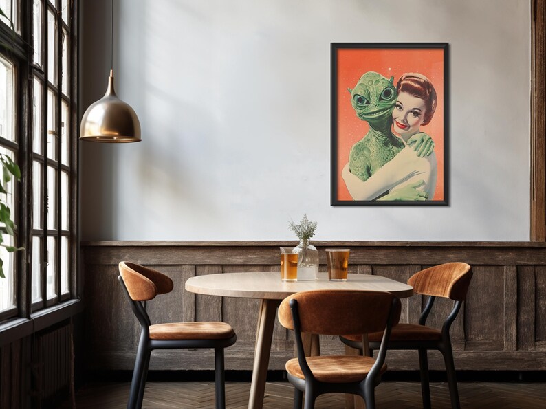 Aliens Wall Art Printable Alein Love Art Vintage Sci Fi Poster Alien Art Print Weird Print Retro Funny Poster Maximalist Wall Art Digital