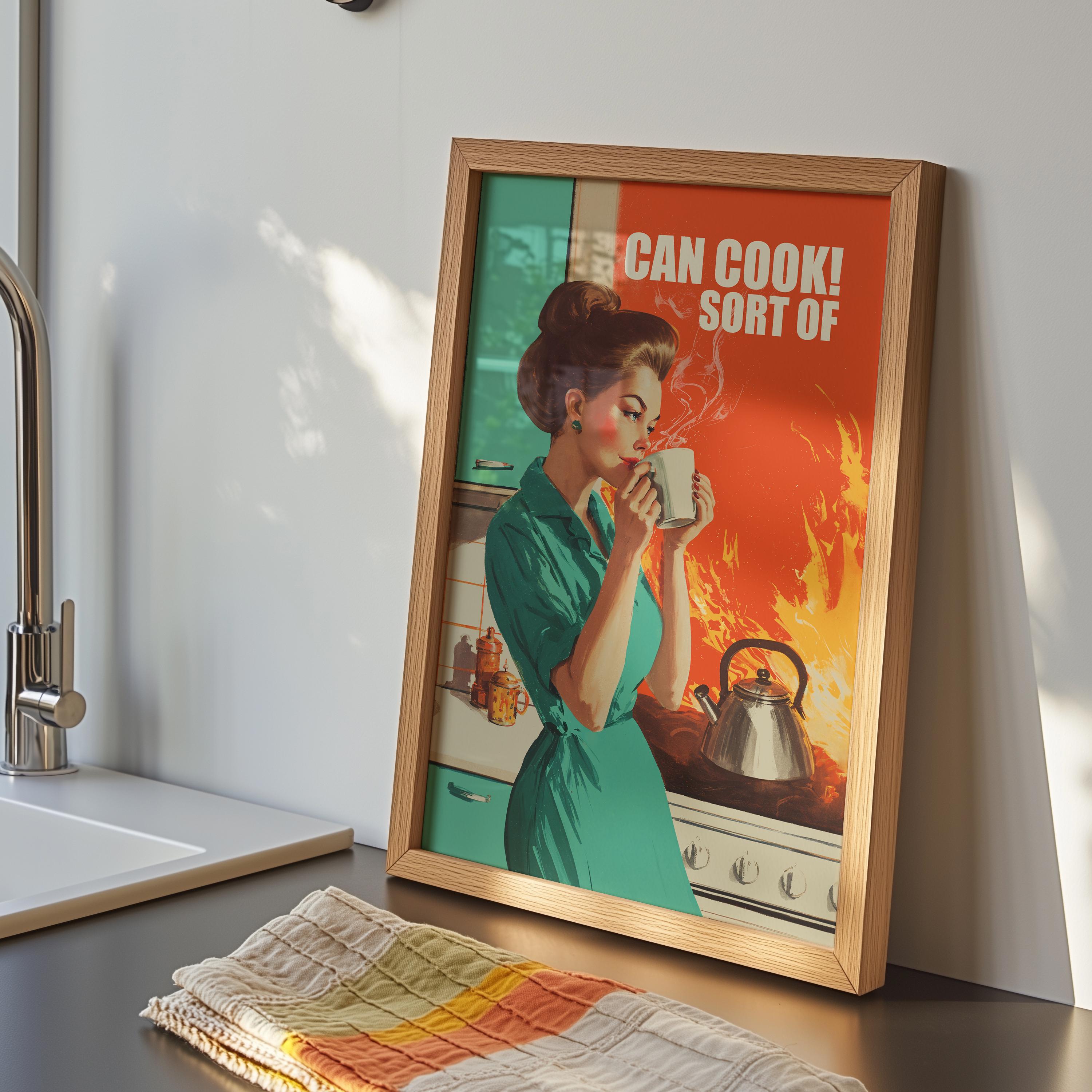 Fun Kitchen Posters Funny Kitchen Poster Coffee and Fire Retro Cooking Print Trendy Wall ...