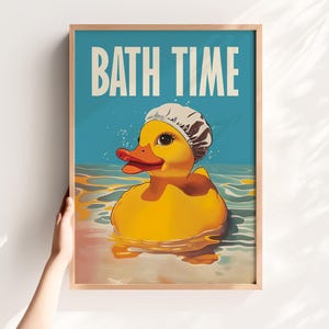 Bath Time Rubber Duck Print – Retro Bathroom Wall Art, Cute Printable for Kids, Nursery, or Vintage-Inspired Decor