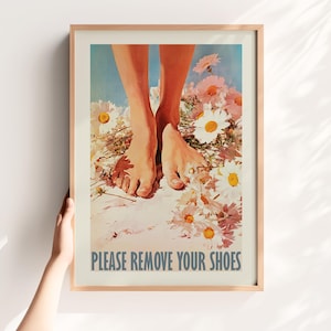 Please Remove Your Shoes Art Print – Daisy Wall Decor, Retro Home Entrance Poster, No Shoes Printable  Poster, Digital Print Entryway