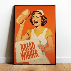 Retro Kitchen Wall Art Funny Style 50s 60s Poster Funny Prints Retro Happy Housewife Art Retro Kitchen Poster Digital Breadwinner Poster