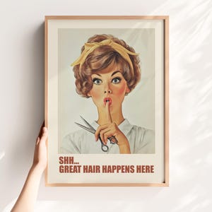 Retro Salon Wall Art – Funny Hairdresser Poster, Vintage Style Digital Print for Beauty Room or Bathroom Art Print