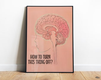 Funny Pink Poster Retro Brain Art Digital Print Dorm Room Wall Art Psychology Art Therapy Office Decor Mental Health Printable Student Gift