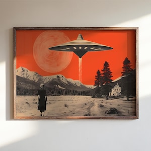 UFO Poster Retro Sci Fi Art Alien Invasion Conspiracy 1950s Wall Decor (Digital Download)