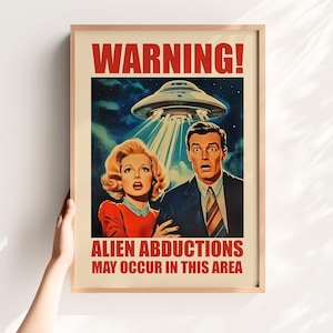 Warning Poster Printable Alien Zone Decor Ufo Digital Print Alien Gift Decor Alien Abduction Site Sign Retro Sci Fi Art Print Flying Saucer