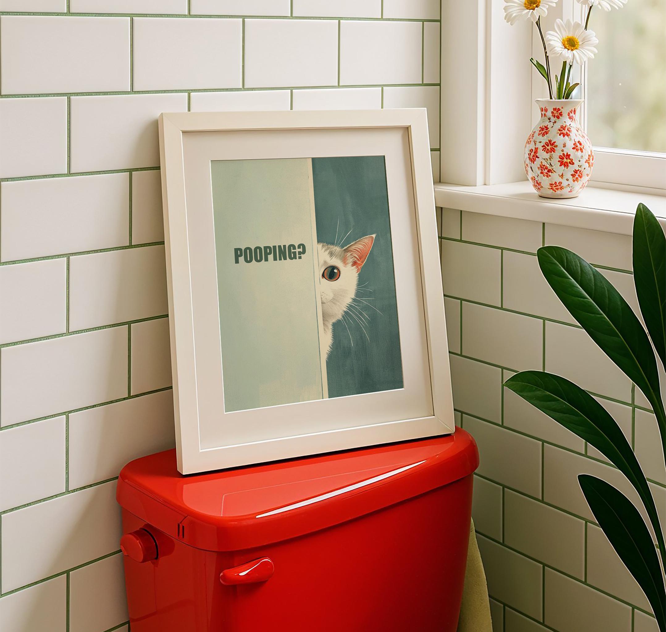 Toilet Poster Funny Cat Bathroom Art Are You Pooping Powder Room Decor ...
