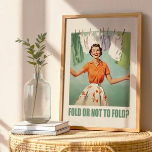 Fold or Not to Fold Wash Room Art Utility Room Decor Retro Fun Green Laundry Print Download Laundry Wall Decor Funny Retro Print Washing Art