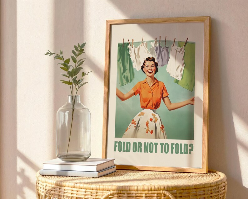 Fold or Not to Fold Wash Room Art Utility Room Decor Retro Fun Green Laundry Print Download Laundry Wall Decor Funny Retro Print Washing Art