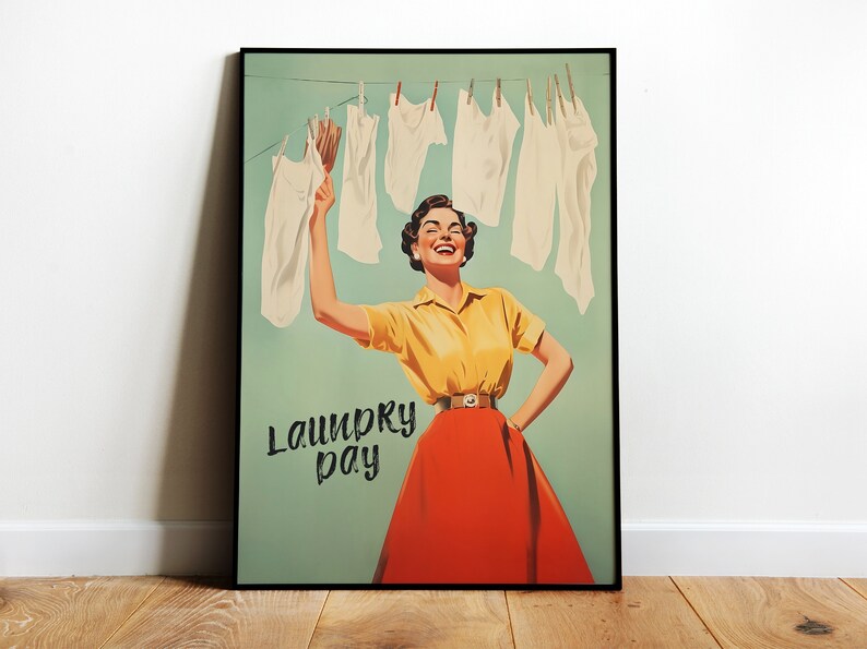 Laundry Day Print Retro Housewife Bathroom Print Funny Laundry Room