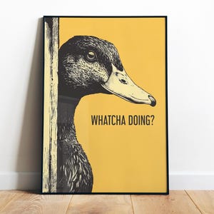 Retro Badezimmer Wand Kunst druckbare lustige Ente Poster Pooping Digitaldruck Whatcha Doing Print Gelb Toilette Kunstdruck Vintage Vogel Poster