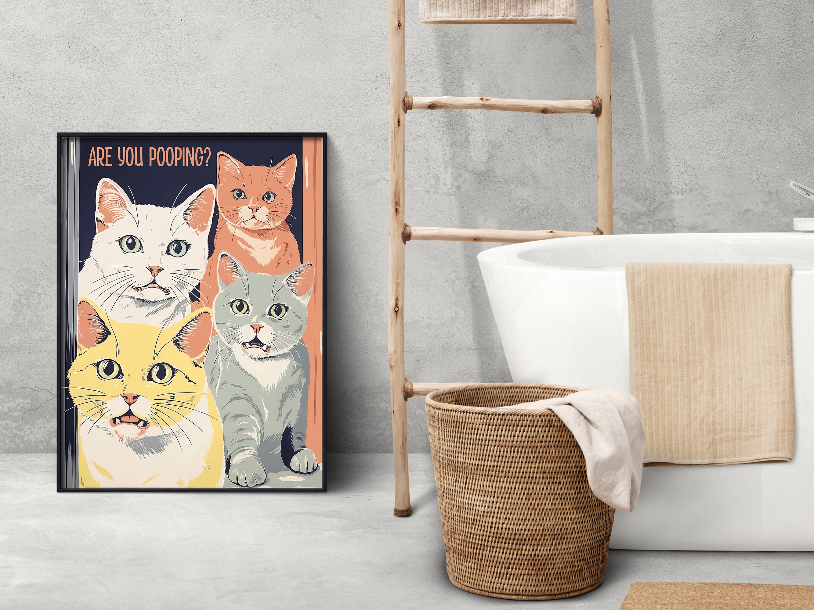 Printable Bathroom Wall Art Cat Art Toilet Poster Funny Bathroom Prints ...