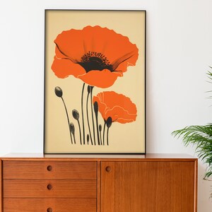 Red Poppy Poster Printable Vintage Poppies Art Retro Print Botanical ...