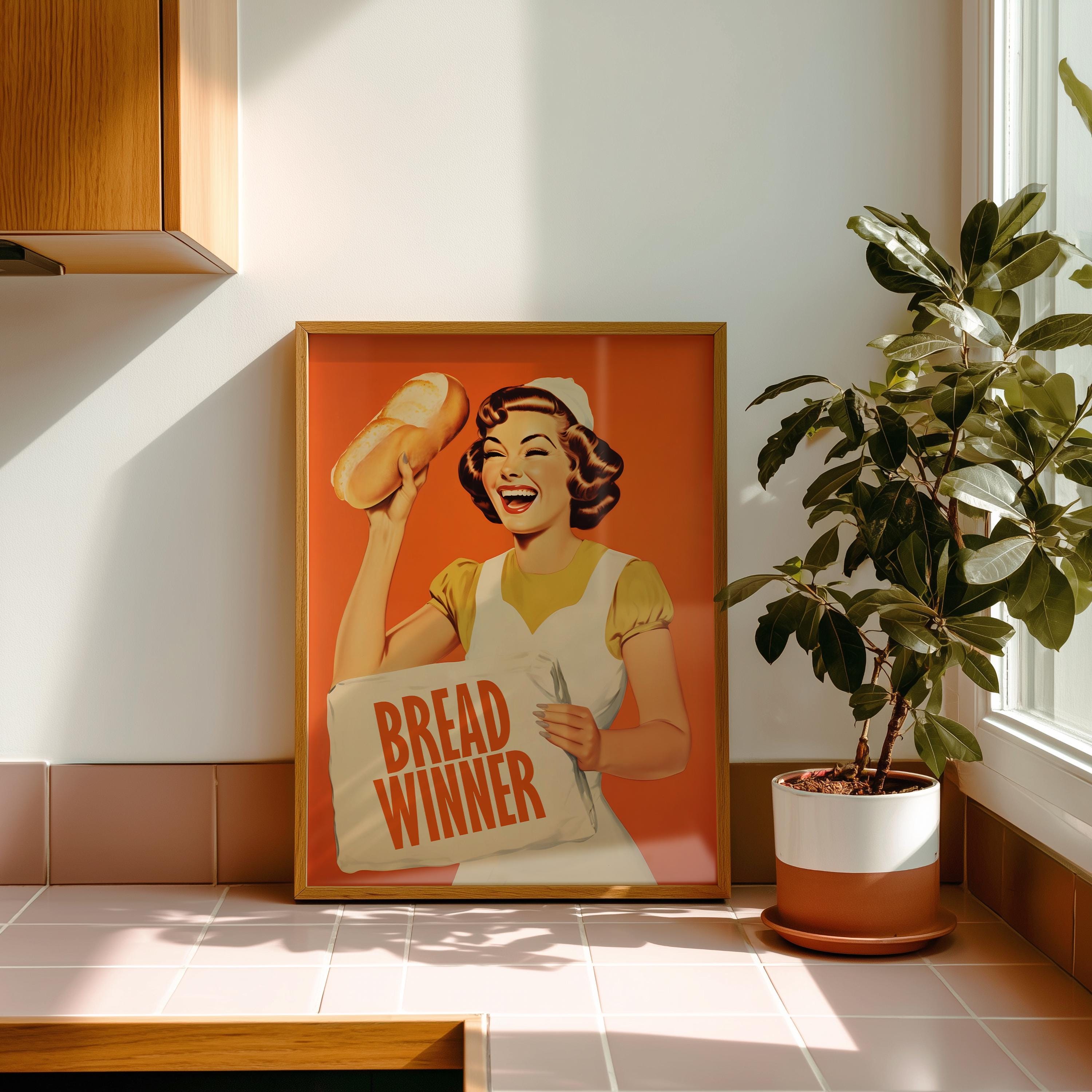 Fun Kitchen Posters Funny Kitchen Poster Retro Breadwinner Bakery Cafe Chef Print (digital ...