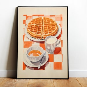Retro Morning Breakfast Digital Poster Waffle Art Print Kitchen Wall Art Waffles Poster Retro Food Print Trendy Food Wall Art Coffee Poster