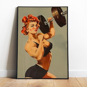 Poster retrò da palestra, stampabile, arte per palestra, sollevamento pesi, stampa digitale fitness, bodybuilding, arte, stampa da palestra femminile, arte da parete vintage per esercizi