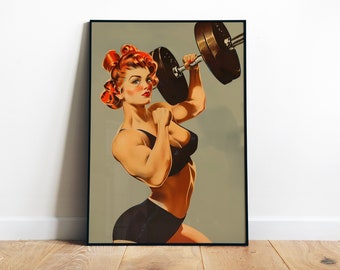 Retro Gym Poster Printable Art for Gym Heavy Lifting Prin Fitness Digital Print Bodybuilding Art Female Gym Print Vintage Exercise Wall Art