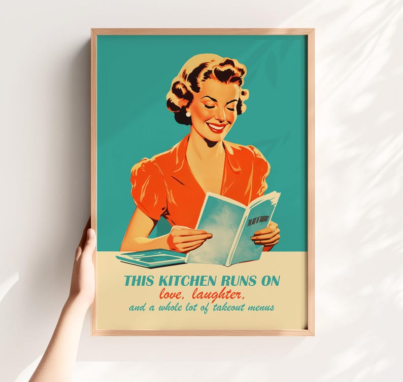 Retro Kitchen Print Download Funny Kitchen Art  50s Style Posters Retro Cooking Quote Print Happy Housewife Prints Cooking Poster Digital