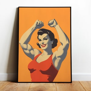 Retro Gym Poster Female Weightlifter Poster Home Gym Print Female Bodybuilding Print 1950s Wall Art Bodybuilding Print Strong Girl Poster