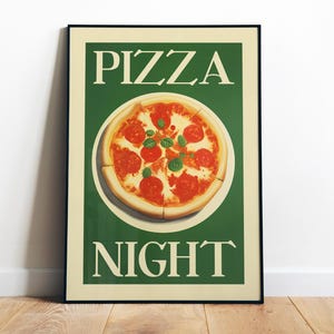 Pizza Nacht Kunst druckbare grüne Küche Wandkunst Zum Mitnehmen Dekor Pizza Margherita Poster Druck Foodie Wandkunst Küche Nook Dekor Trendy Food