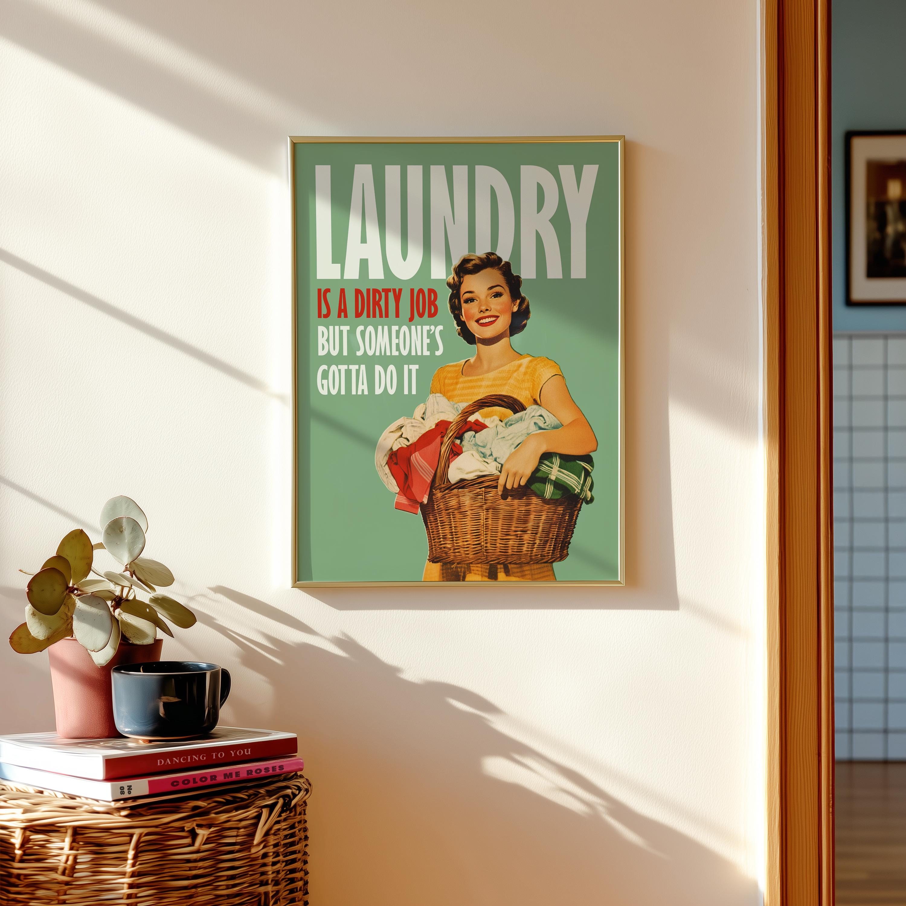 Funny Laundry Room Poster: Retro Housewife Art Print (digital