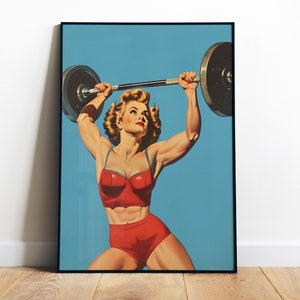 Retro Gym Poster Printable Home Gym Wall Art Digital Female Gym Print Heavy Lifting Art Blue Workout Print Retro Posters Fitness Art Print