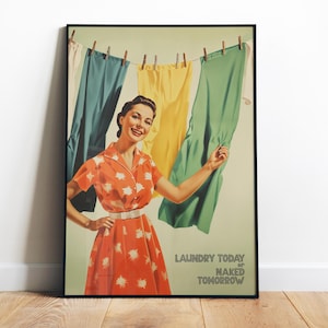 Wasruimte Digitale print afdrukbare wasplaats muurkunst badkamer prints retro huisvrouw wasplaats poster grappige prints retro badkamer kunst