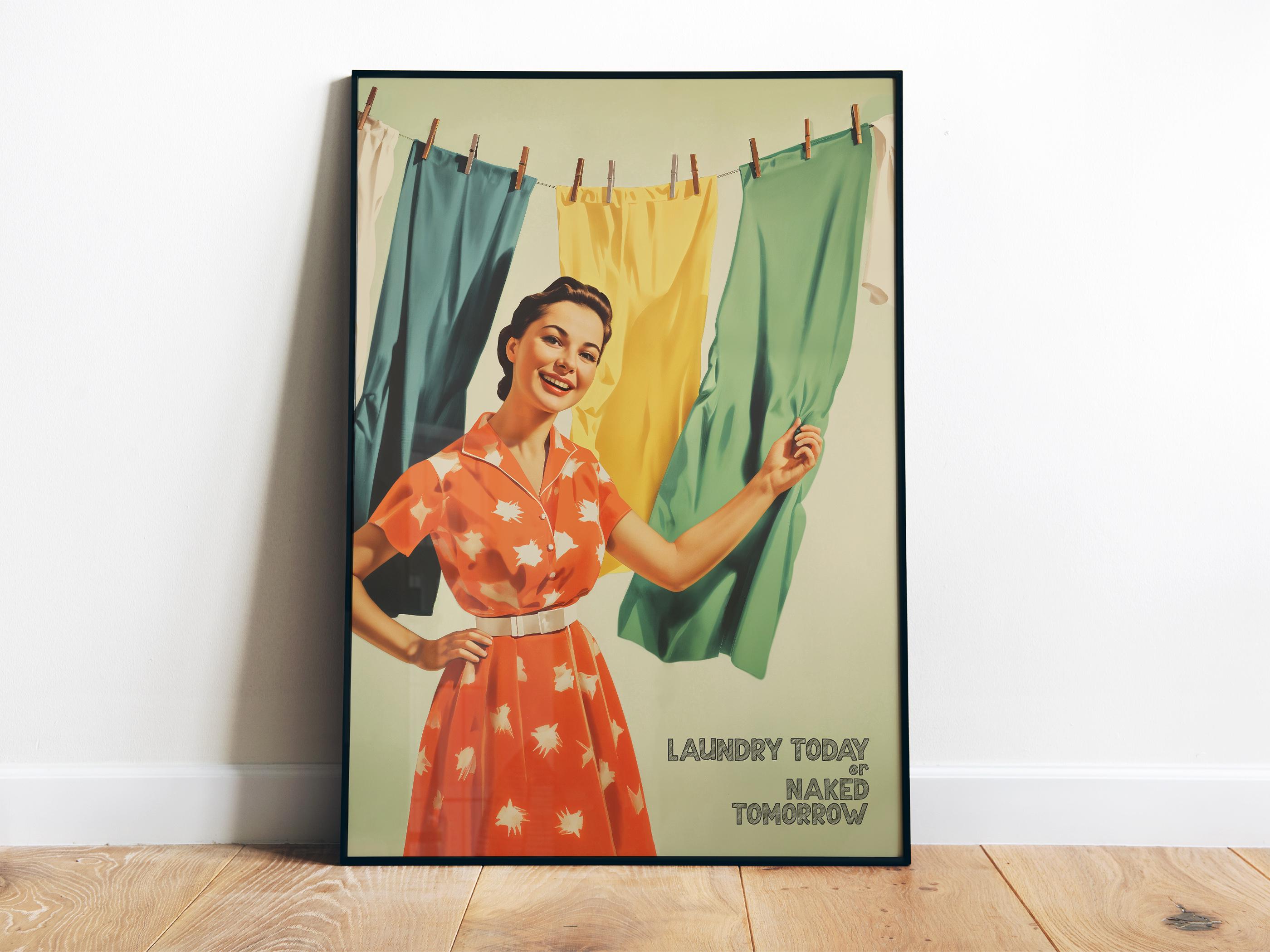 Laundry Room Digital Print Printable Laundry Wall Art Bathroom Prints Retro Housewife Laundry Poster Funny Prints Retro Bathroom Art