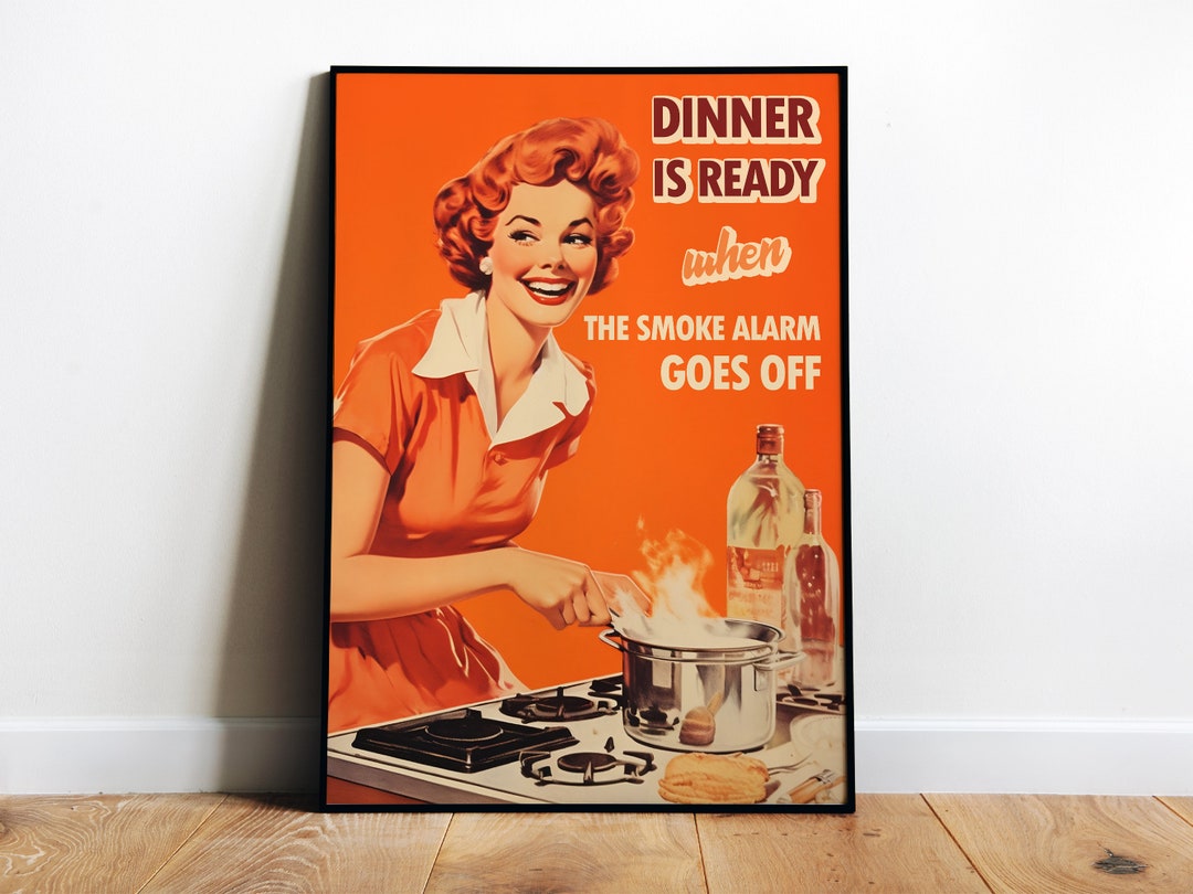 Retro Kitchen Print Funny Kitchen Wall Art Cooking Poster 50s Style Poster Art for Kitchen Silly