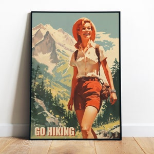 Vintage Wandern Art Printable Go Wandern Kunstdruck Retro Camping Poster 50er 60er Reiseplakat Vintage Camp Kunstdruck Berge Poster Druck