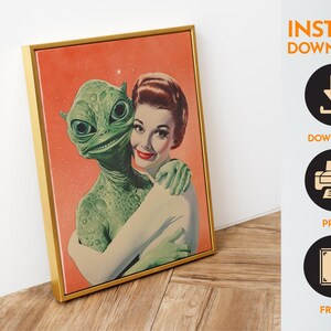 Aliens Wall Art Printable Alein Love Art Vintage Sci Fi Poster Alien Art Print Weird Print Retro Funny Poster Maximalist Wall Art Digital