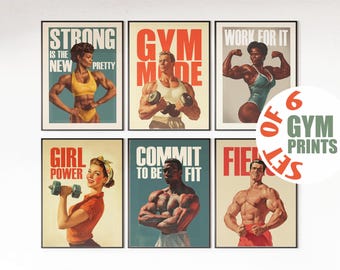 Retro Gym Motivation Prints: Fitness Wall Art Set (Digital Download)