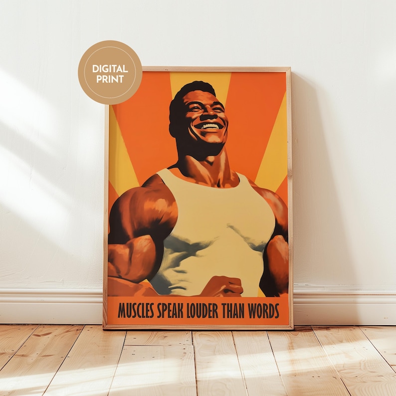 Muscle Building Poster Motivational Gym Poster: Retro Exercise Art, Bodybuilding Decor for ...