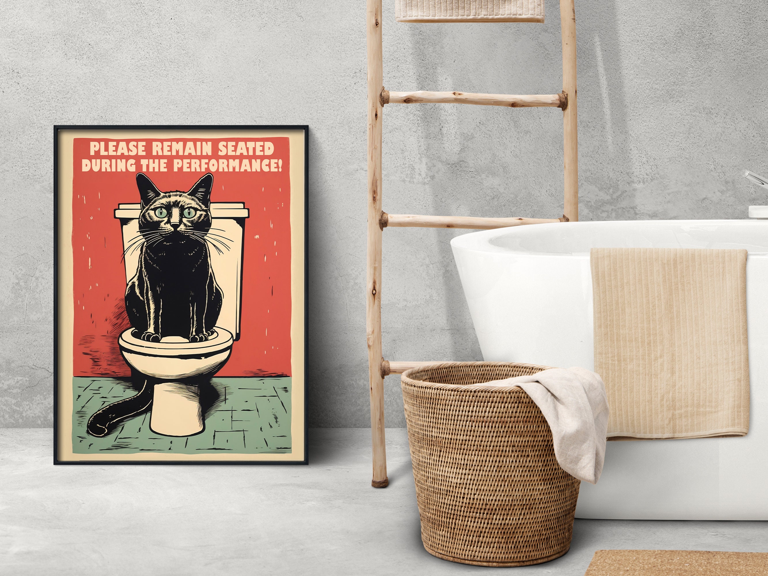 Funny Toilet Printable Cat on the Toilet Print Funny Toilet Etsy