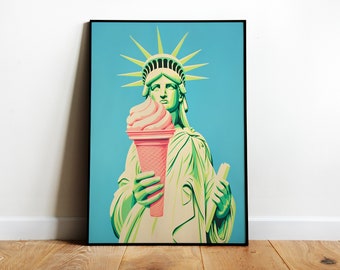 Statue of Liberty Art Print Ice Cream Poster Maximalist Wall Art New York City Wall Art Funny Poster Kitchen Wall Art Eclectic Print Digital