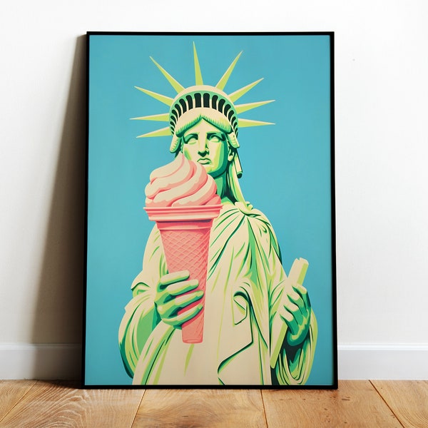 Statue of Liberty Art Print Ice Cream Poster Maximalist Wall Art New York City Wall Art Funny Poster Kitchen Wall Art Eclectic Print Digital